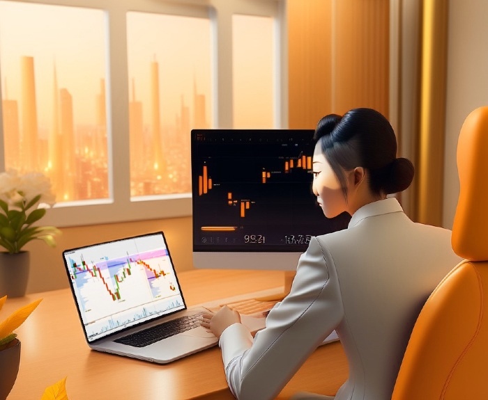 Woman stock market trader examining the flow of orders